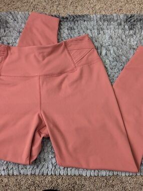 Blush Coral High-Waist Leggings with Subtle Logo